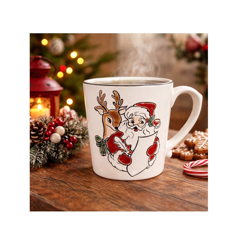 Spectrum Designz Oh What Fun Santa Reindeer Christmas Mug Raised Ceramic